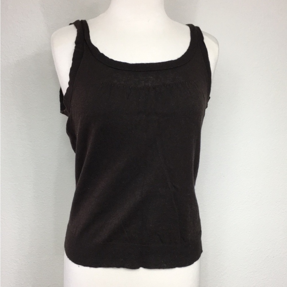 Saks 5th Ave. Women's Brown Cotton Cashmere Ruffle Sweater Tank Top Size Medium